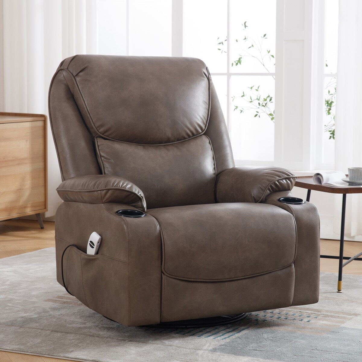 Fauteuil inclinable pivotant et électrique HOMYKA en similicuir de 87 cm de large avec port USB