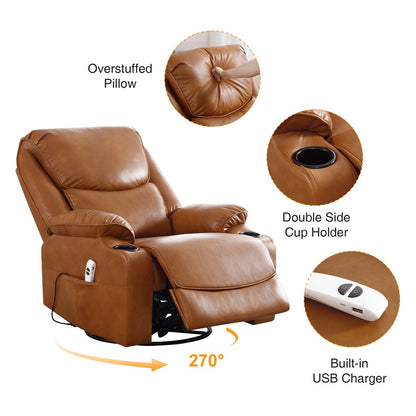 Fauteuil inclinable pivotant et électrique HOMYKA en similicuir de 87 cm de large avec port USB