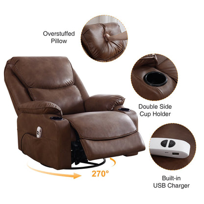 Fauteuil inclinable pivotant et électrique HOMYKA en similicuir de 87 cm de large avec port USB