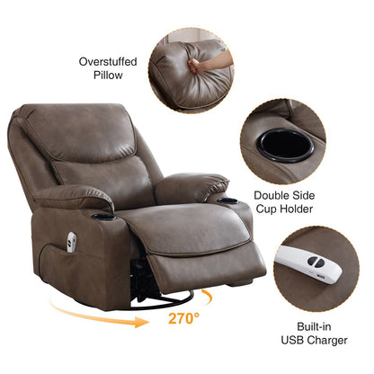 Fauteuil inclinable pivotant et électrique HOMYKA en similicuir de 87 cm de large avec port USB