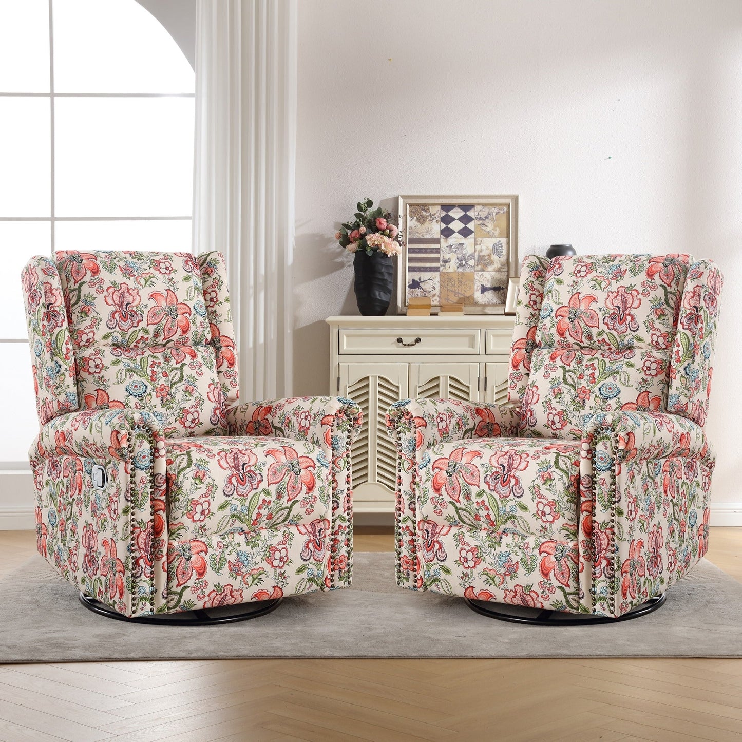 Fauteuil à bascule pivotant manuel HOMYKA Floral, lot de 2