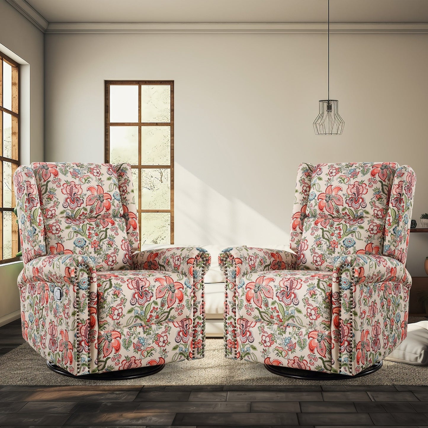 Fauteuil à bascule pivotant manuel HOMYKA Floral, lot de 2