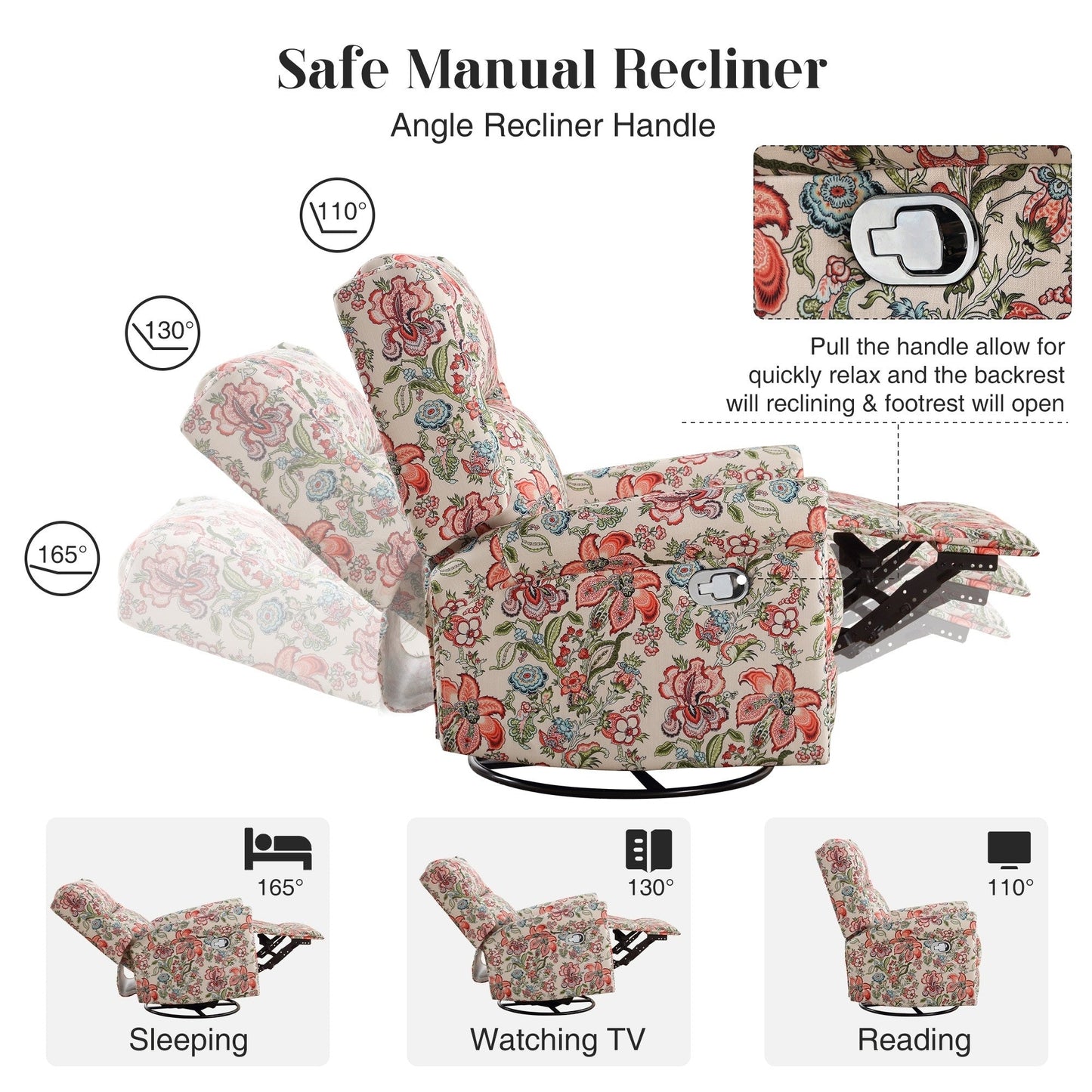 Fauteuil à bascule pivotant manuel HOMYKA Floral, lot de 2