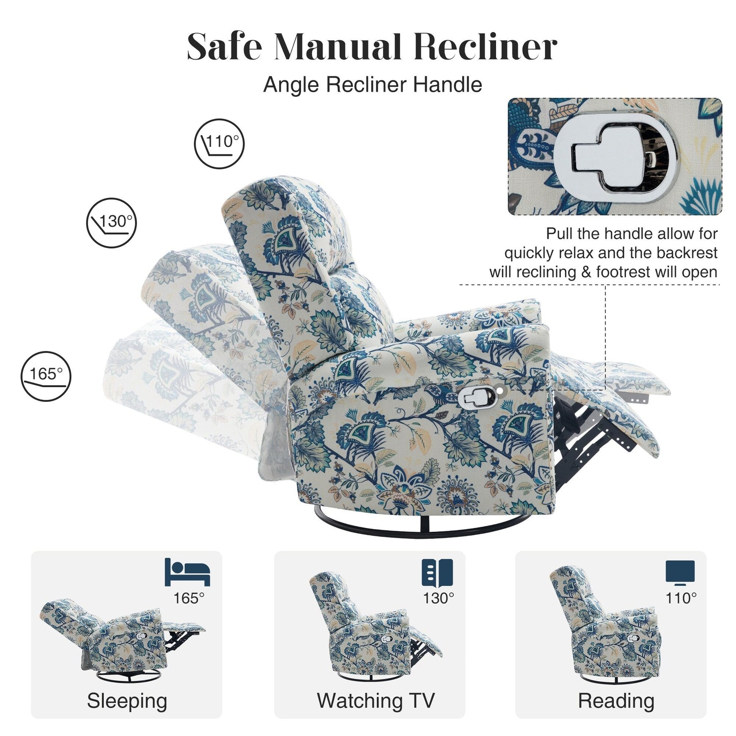 Fauteuil à bascule pivotant manuel HOMYKA Floral, lot de 2