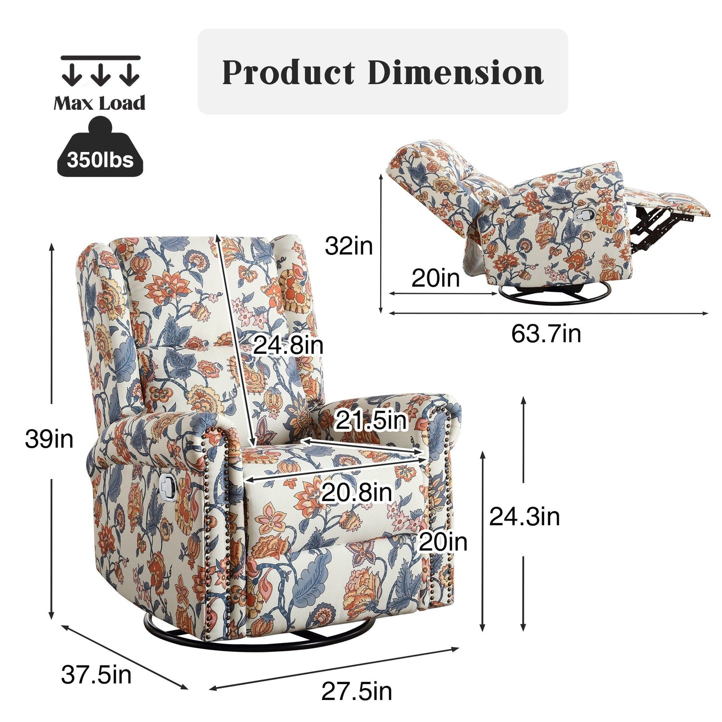 Fauteuil à bascule pivotant manuel HOMYKA Floral, lot de 2