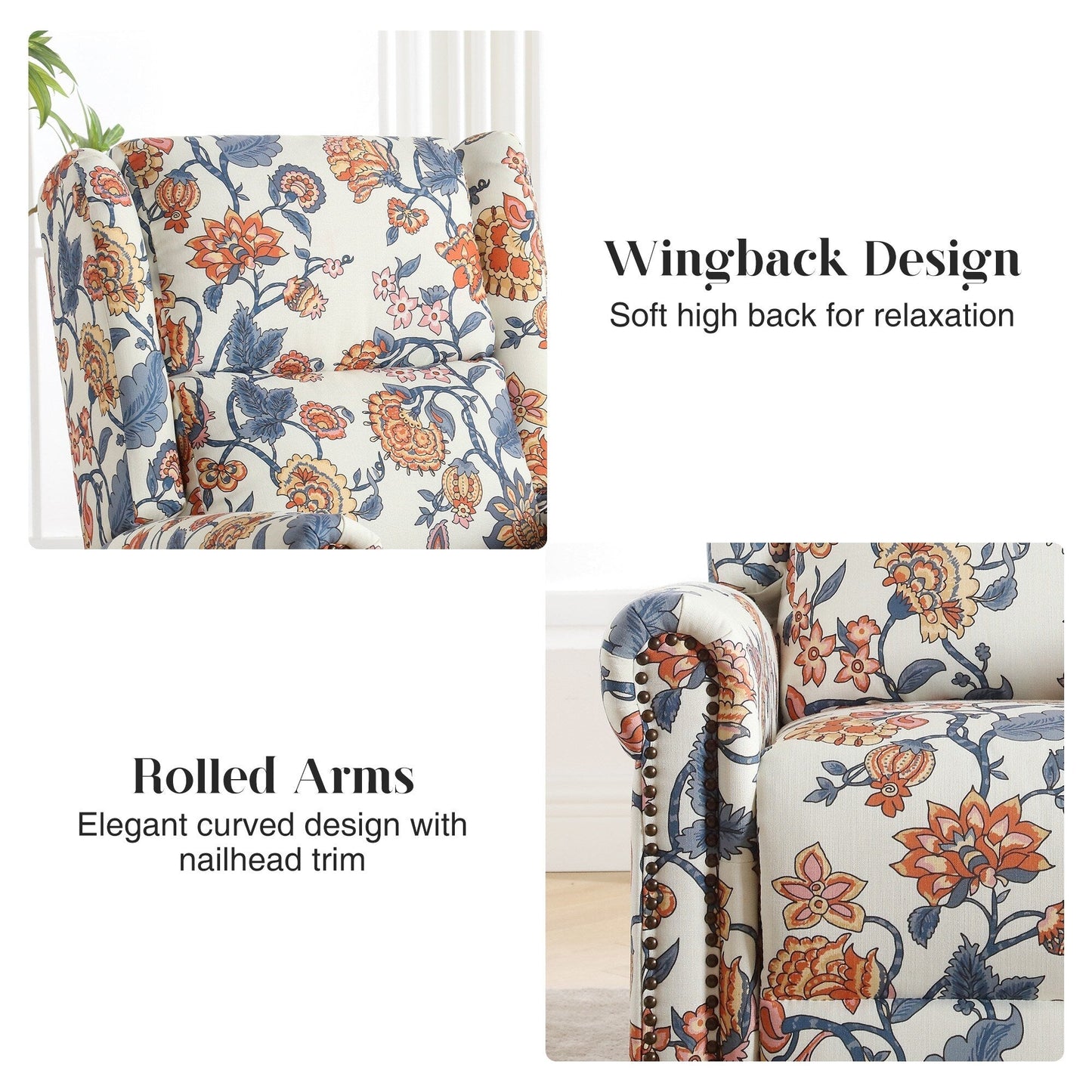 Fauteuil inclinable manuel pivotant à bascule HOMYKA Floral avec planeur rembourré