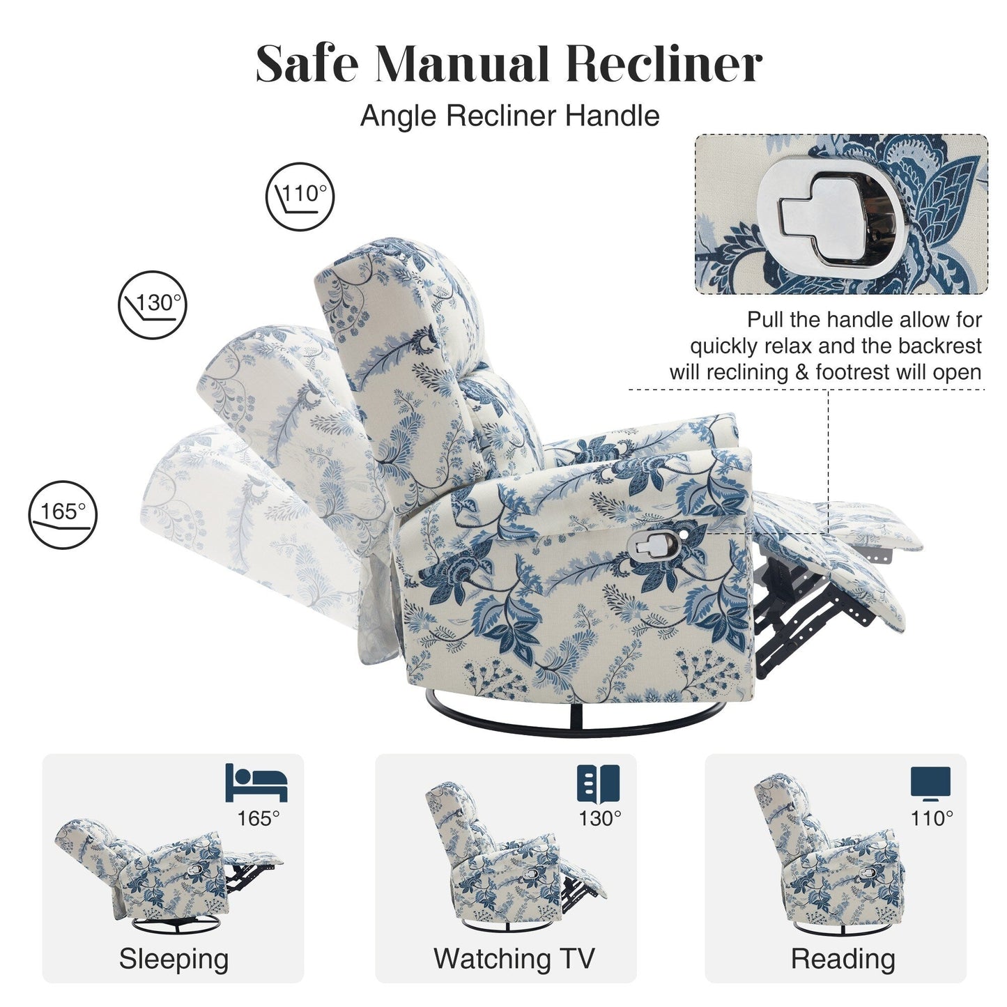 Fauteuil inclinable manuel pivotant à bascule HOMYKA Floral avec planeur rembourré