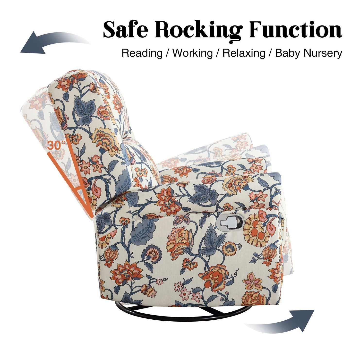 Fauteuil inclinable manuel pivotant à bascule HOMYKA Floral avec planeur rembourré