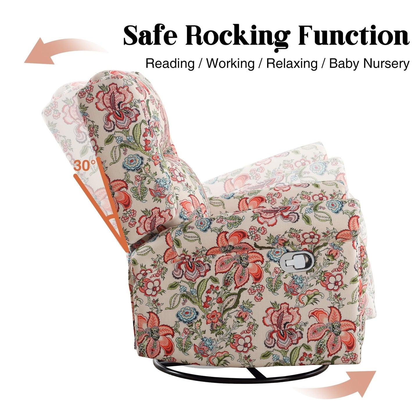 Fauteuil inclinable manuel pivotant à bascule HOMYKA Floral avec planeur rembourré