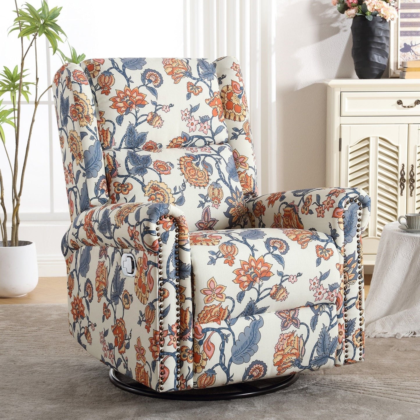Fauteuil inclinable manuel pivotant à bascule HOMYKA Floral avec planeur rembourré
