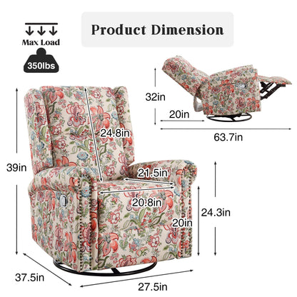 Fauteuil inclinable manuel pivotant à bascule HOMYKA Floral avec planeur rembourré