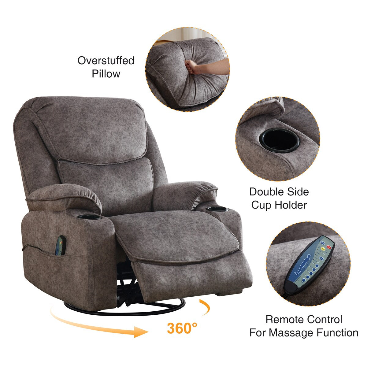 Fauteuil inclinable pivotant à bascule manuel HOMYKA avec massage et chaleur