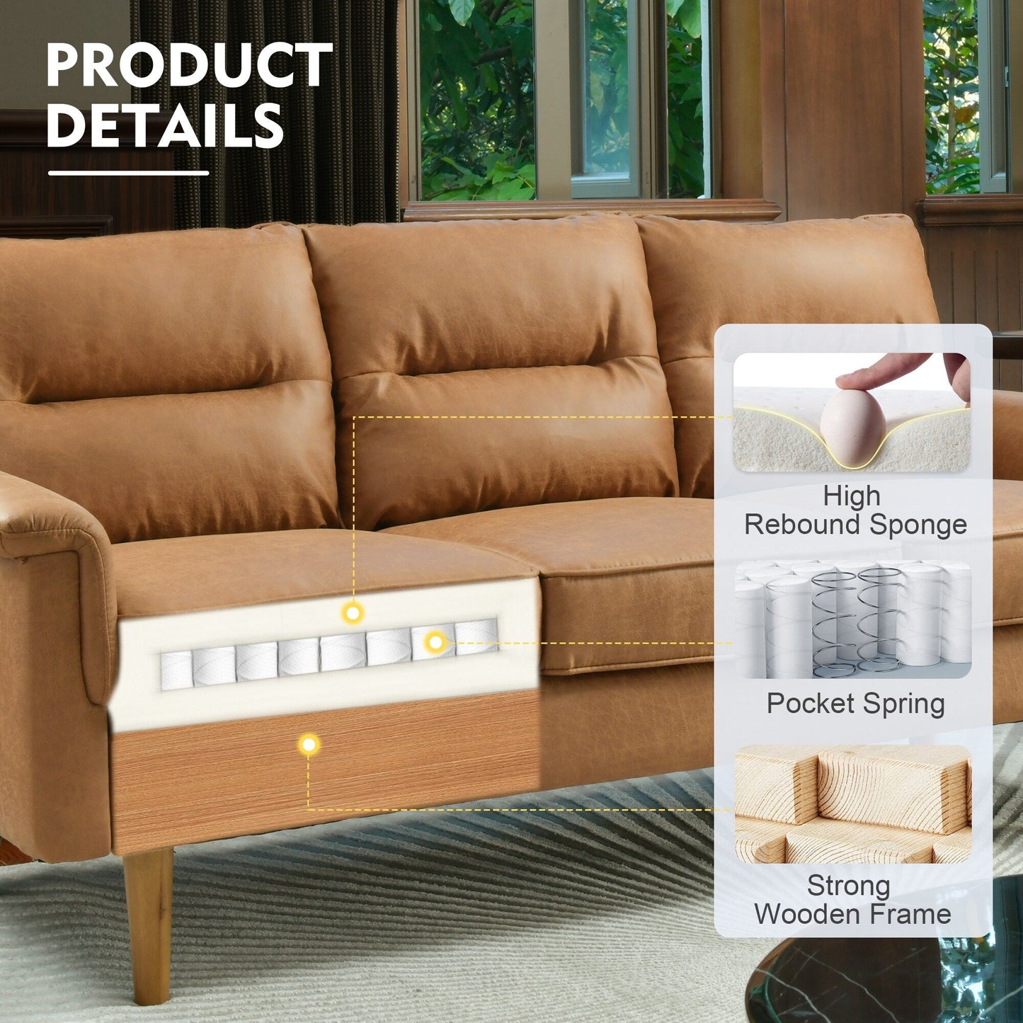 HOOOWOOO Meubles de salon 71 Canapé 3 places moderne en tissu rembourré