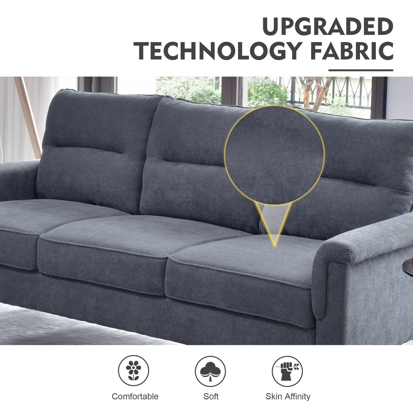 HOOOWOOO Meubles de salon 71 Canapé 3 places moderne en tissu rembourré