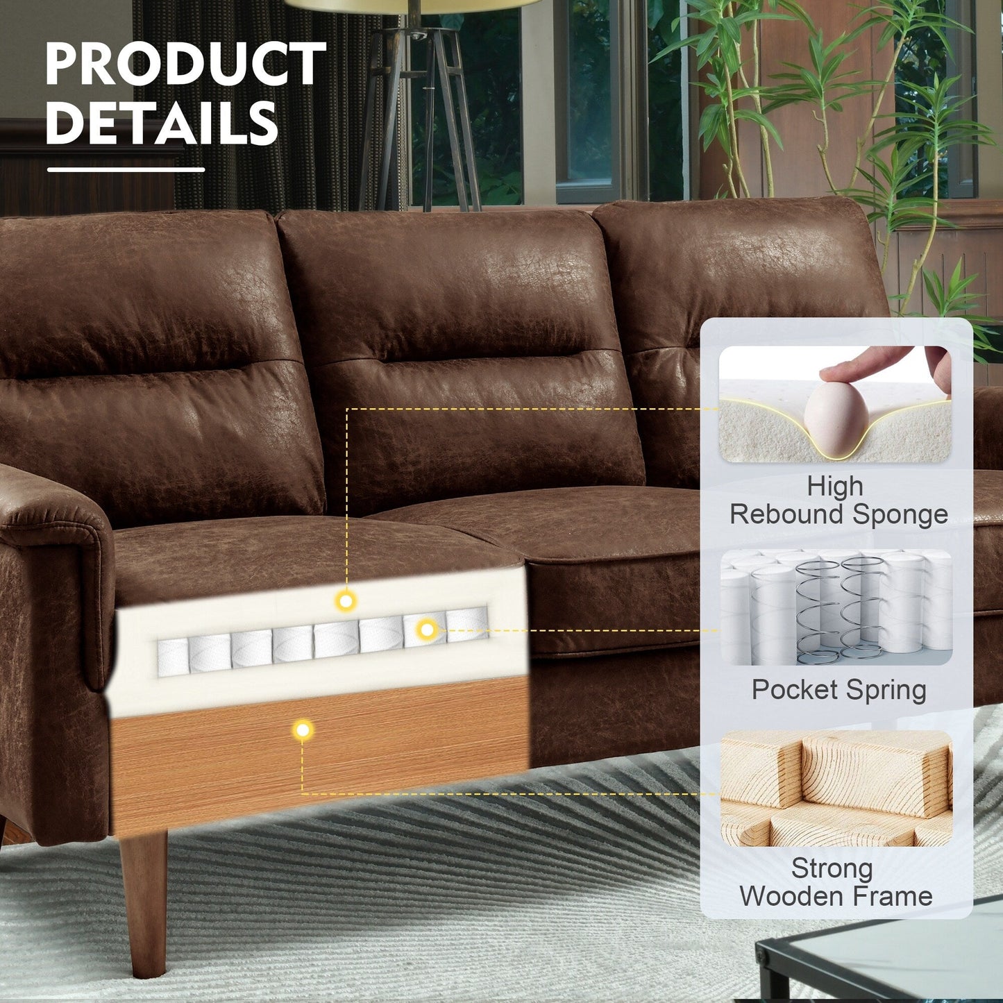 HOOOWOOO Meubles de salon 71 Canapé 3 places moderne en tissu rembourré