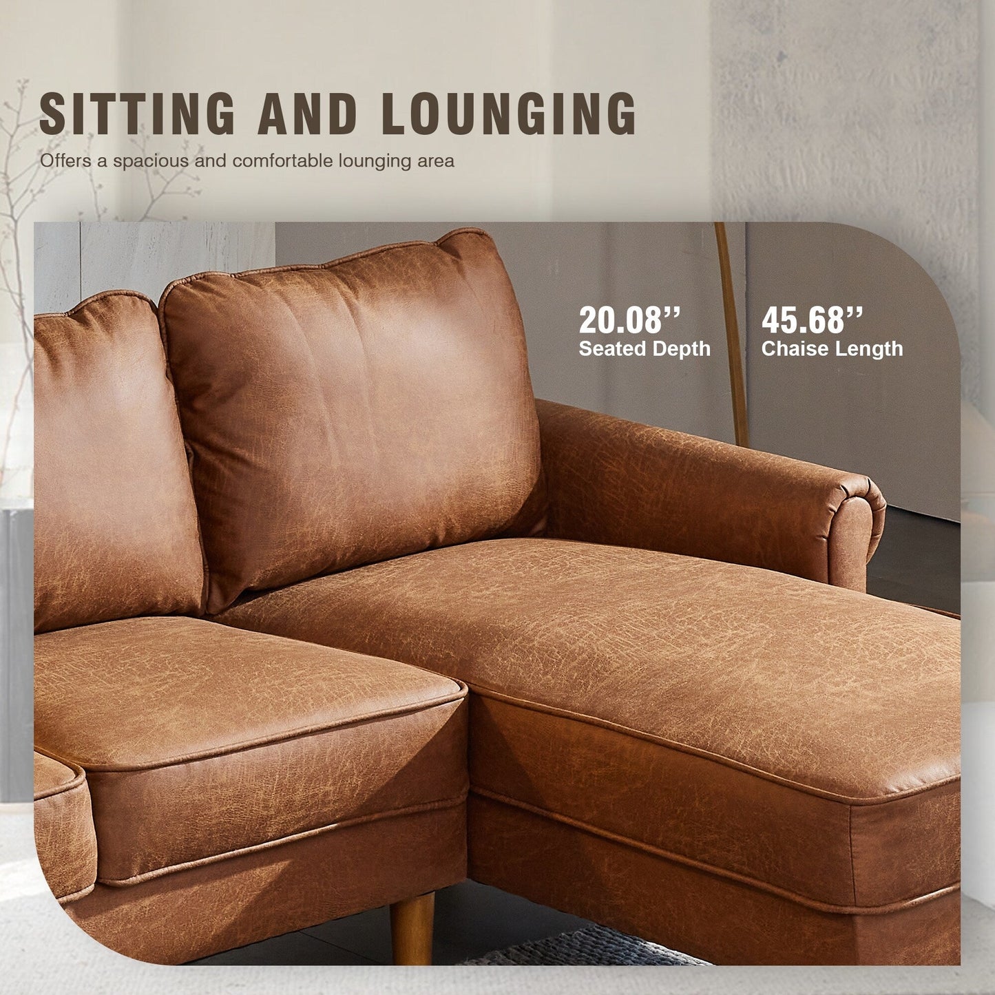 HOOOWOOO Meubles de salon Canapé en daim du milieu du siècle avec chaise longue