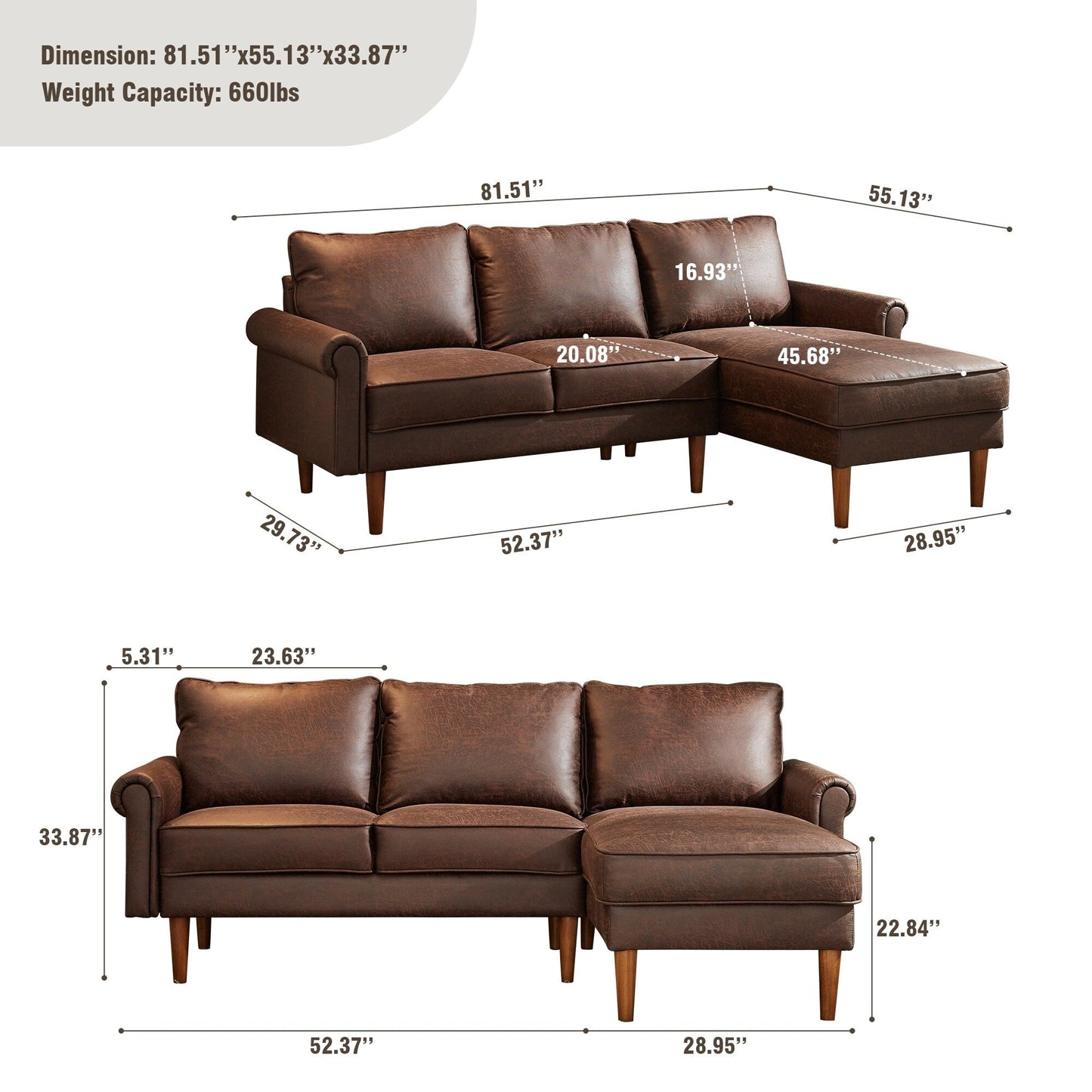 HOOOWOOO Meubles de salon Canapé en daim du milieu du siècle avec chaise longue