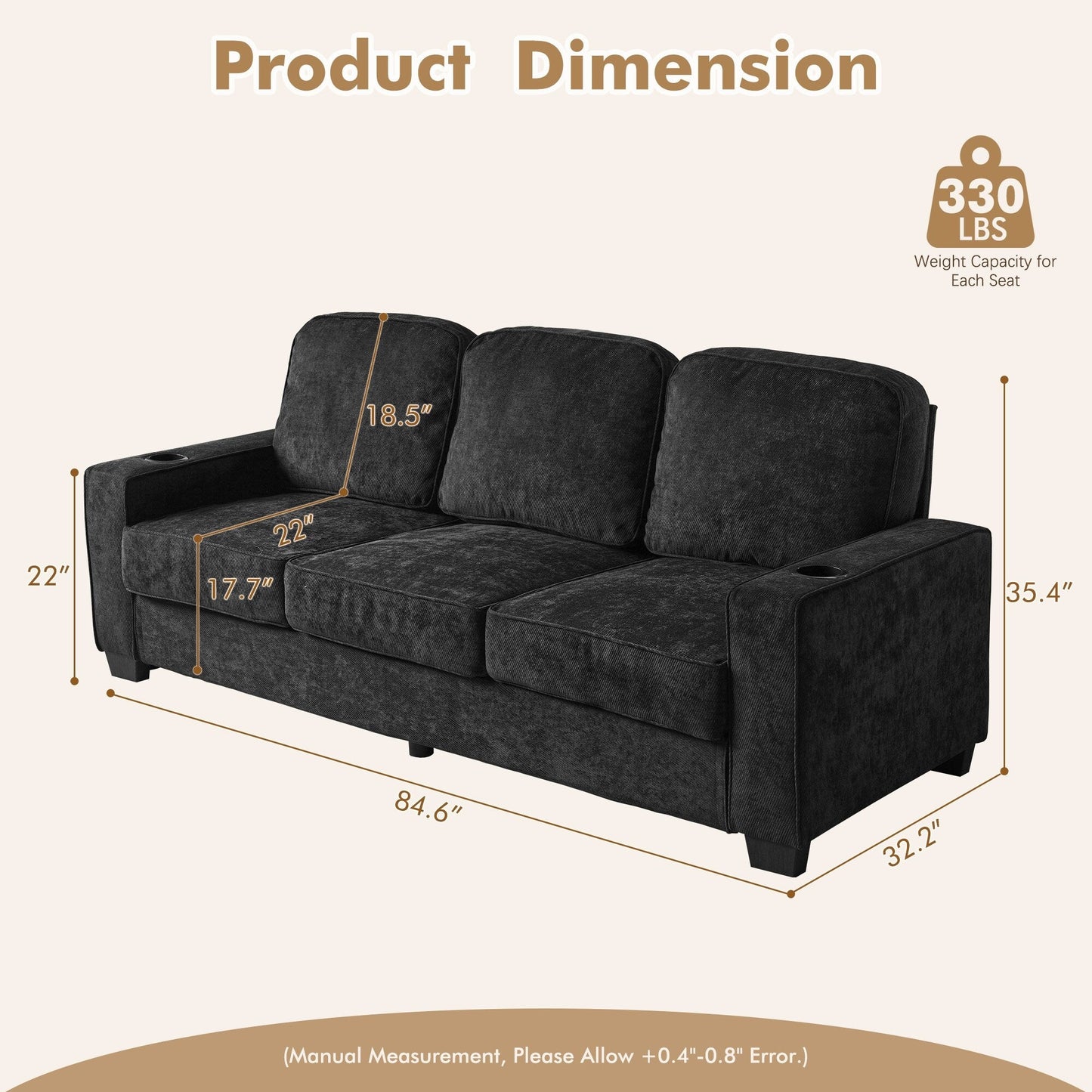 HOOOWOOO Meubles de salon Canapé-lit rembourré en velours côtelé moderne