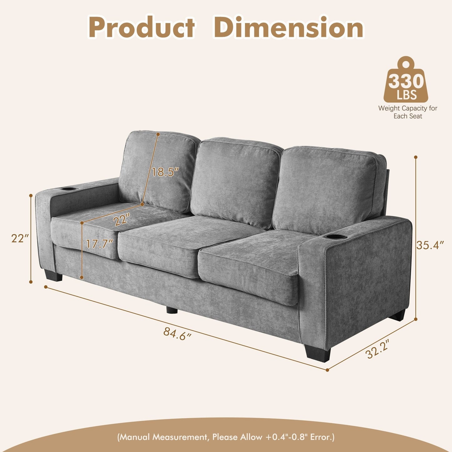 HOOOWOOO Meubles de salon Canapé-lit rembourré en velours côtelé moderne