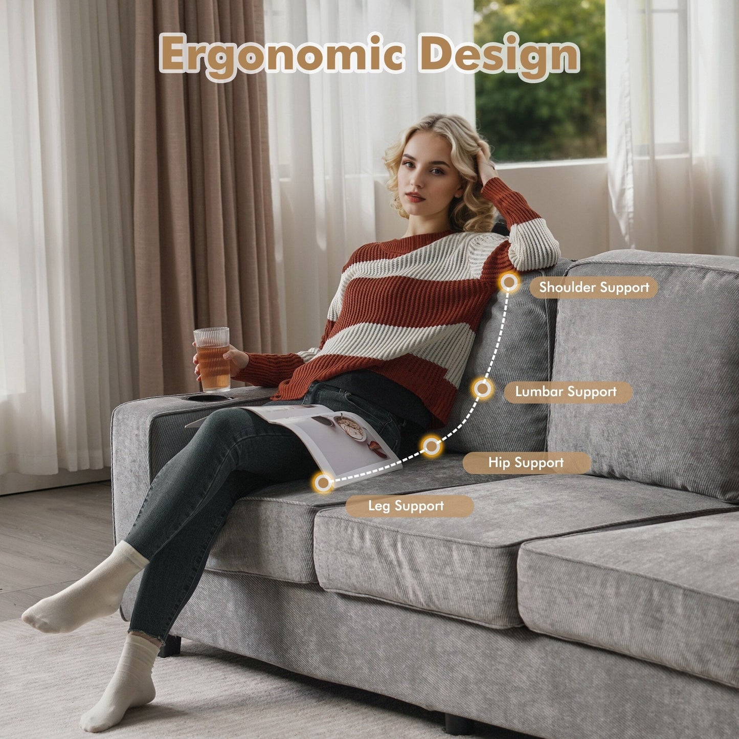 HOOOWOOO Meubles de salon Canapé-lit rembourré en velours côtelé moderne