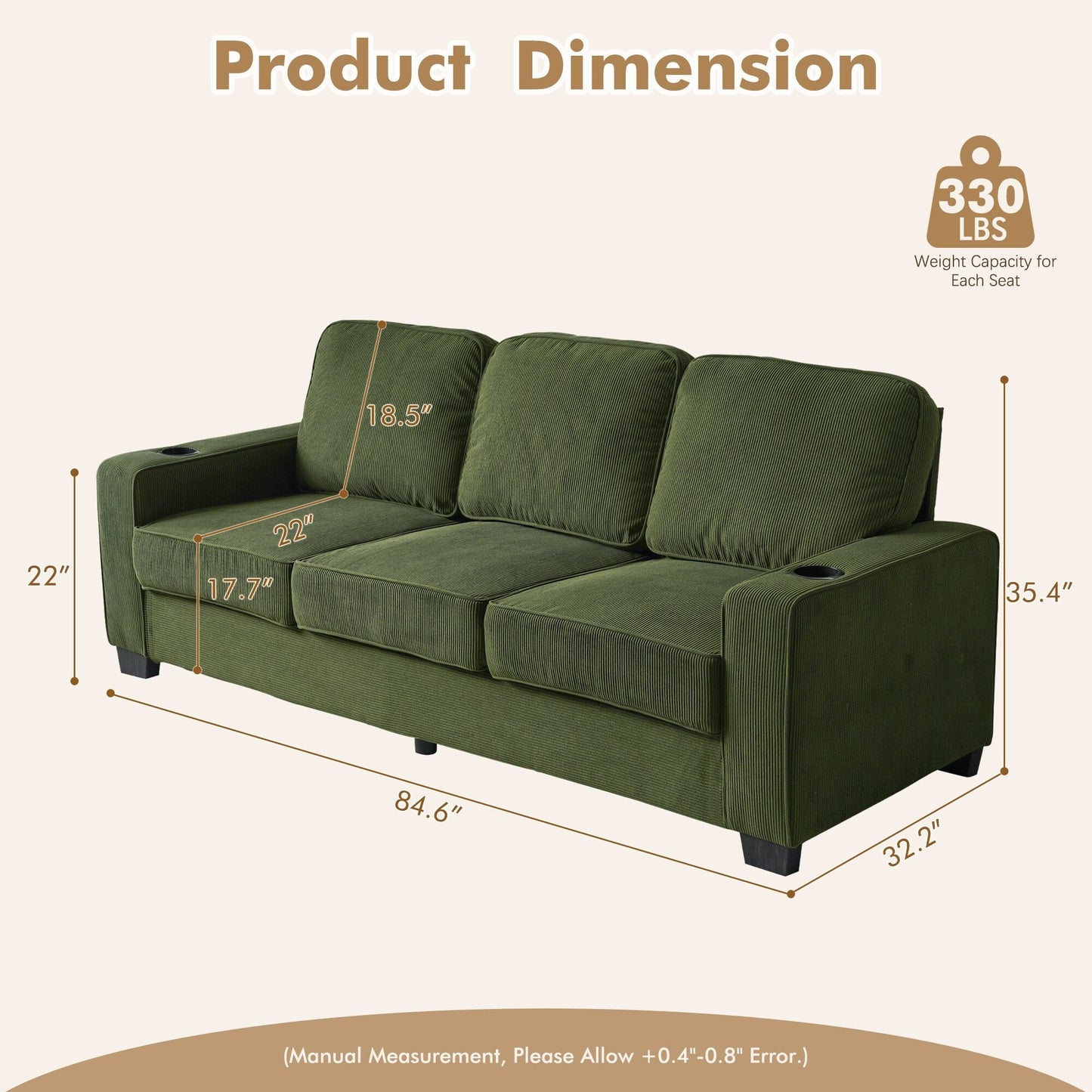 HOOOWOOO Meubles de salon Canapé-lit rembourré en velours côtelé moderne