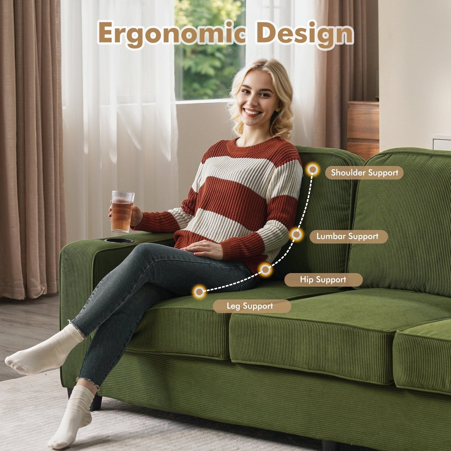 HOOOWOOO Meubles de salon Canapé-lit rembourré en velours côtelé moderne