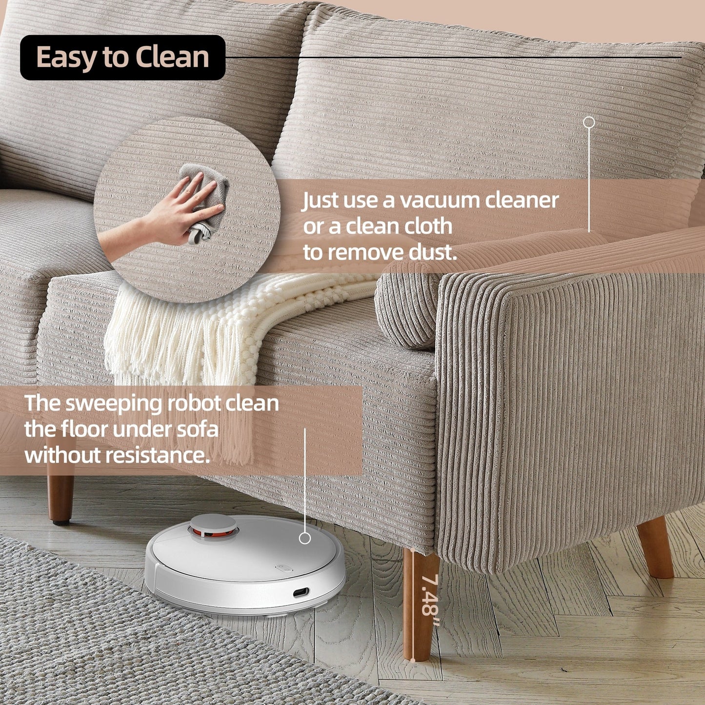 Canapé rembourré moderne du milieu du siècle HOOOWOOO avec coussins roulés