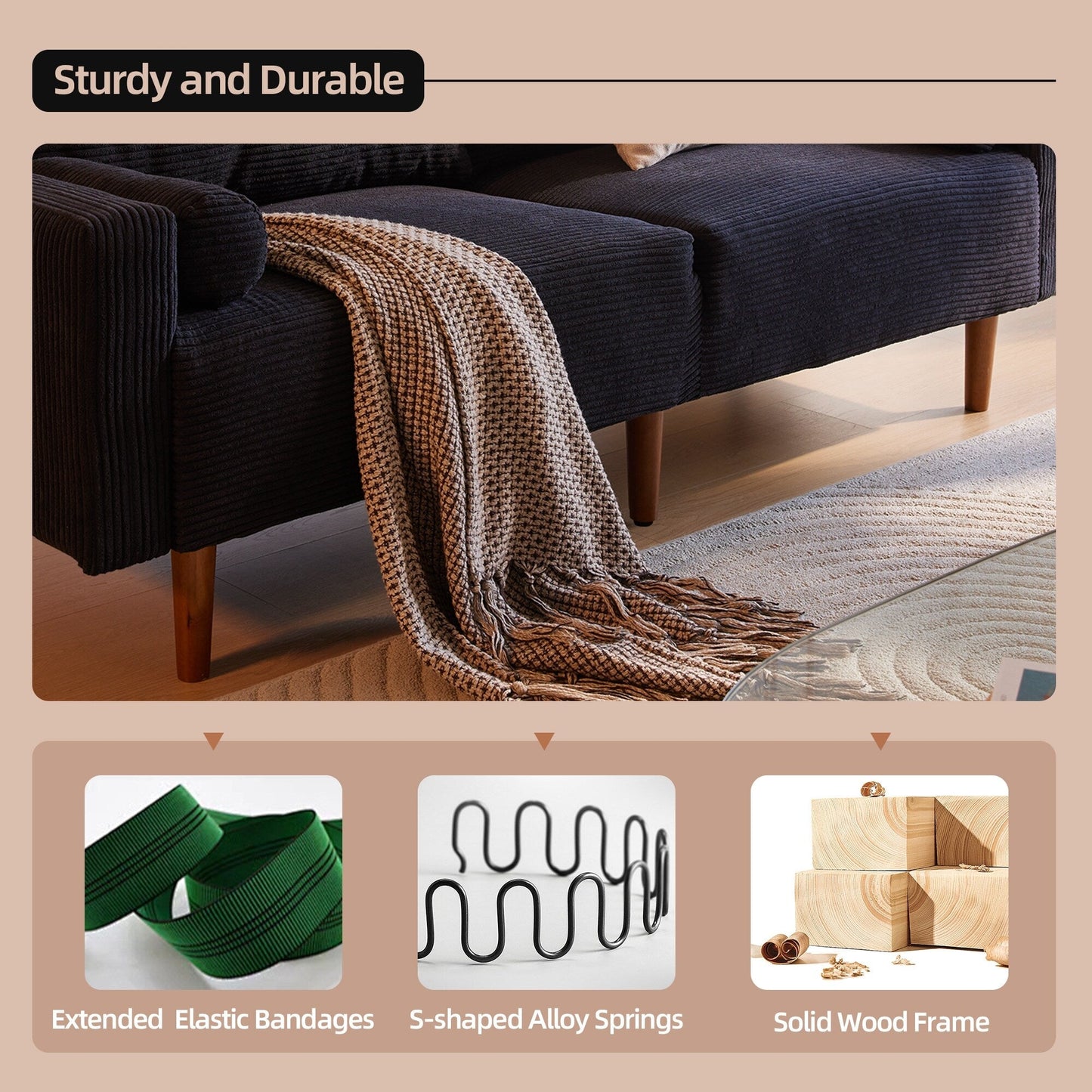 Canapé rembourré moderne du milieu du siècle HOOOWOOO avec coussins roulés