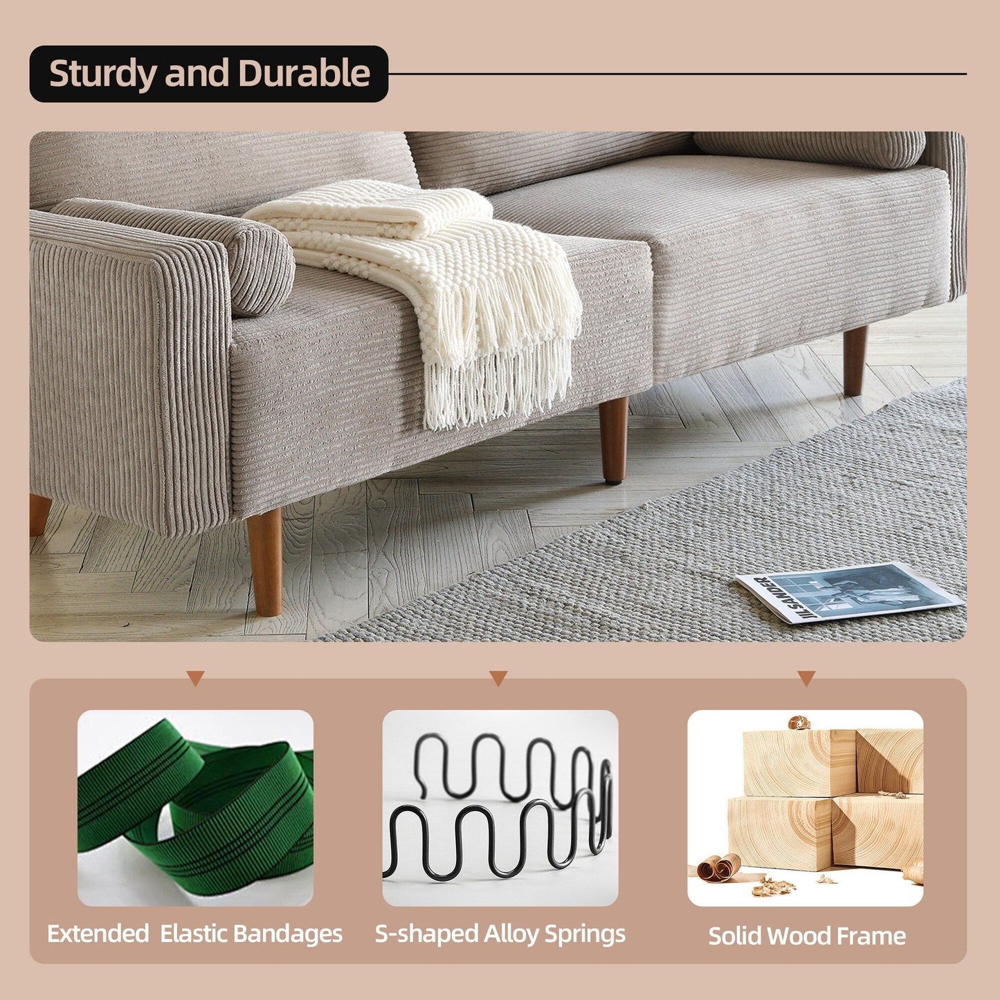 Canapé rembourré moderne du milieu du siècle HOOOWOOO avec coussins roulés