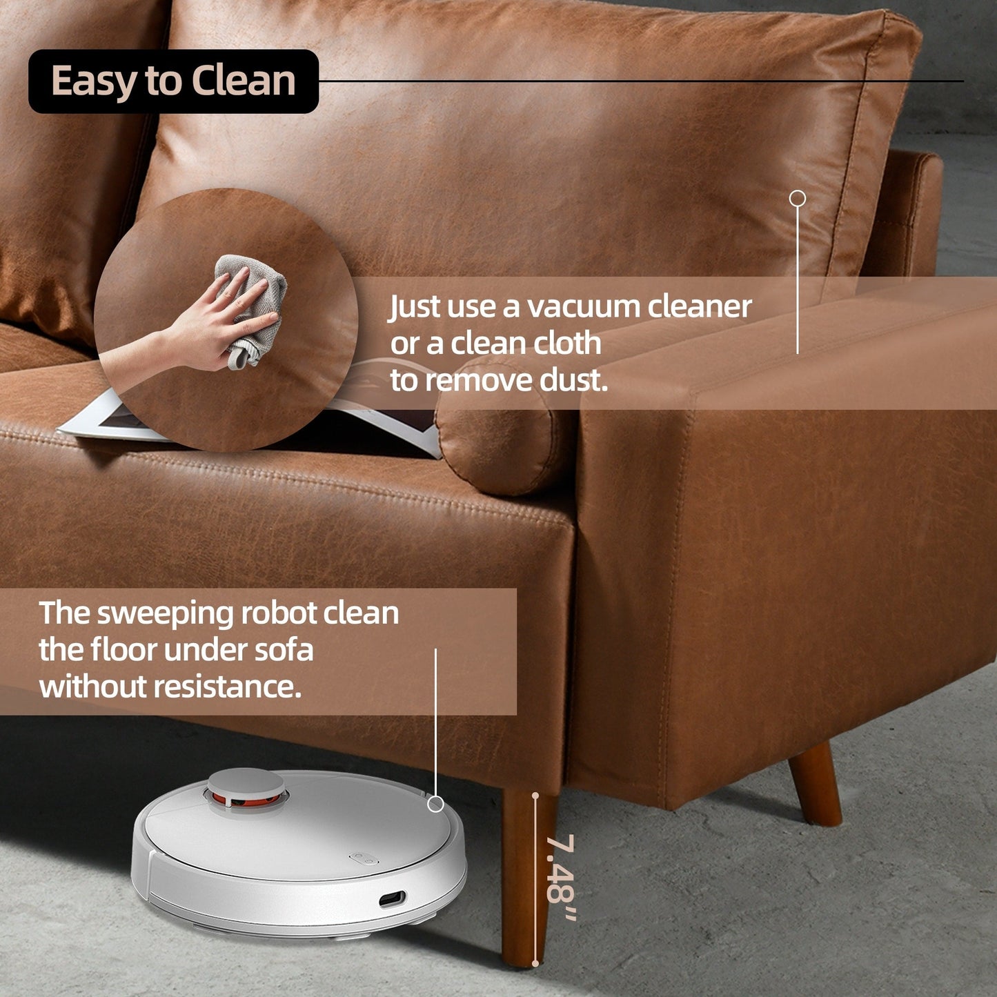 Canapé rembourré moderne du milieu du siècle HOOOWOOO avec coussins roulés