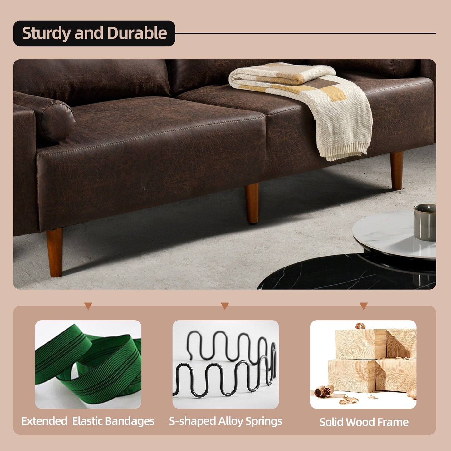 Canapé rembourré moderne du milieu du siècle HOOOWOOO avec coussins roulés