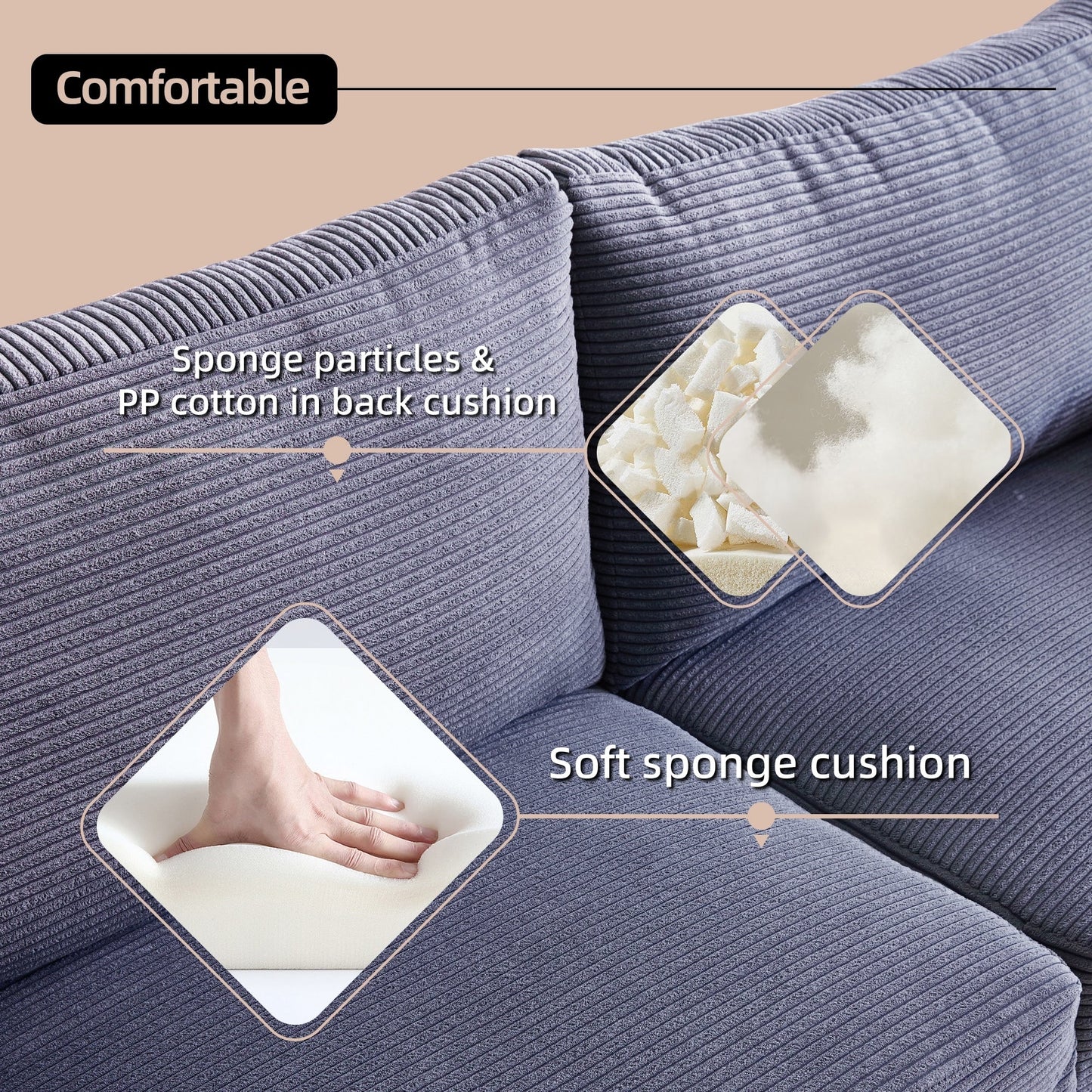 Canapé rembourré moderne du milieu du siècle HOOOWOOO avec coussins roulés