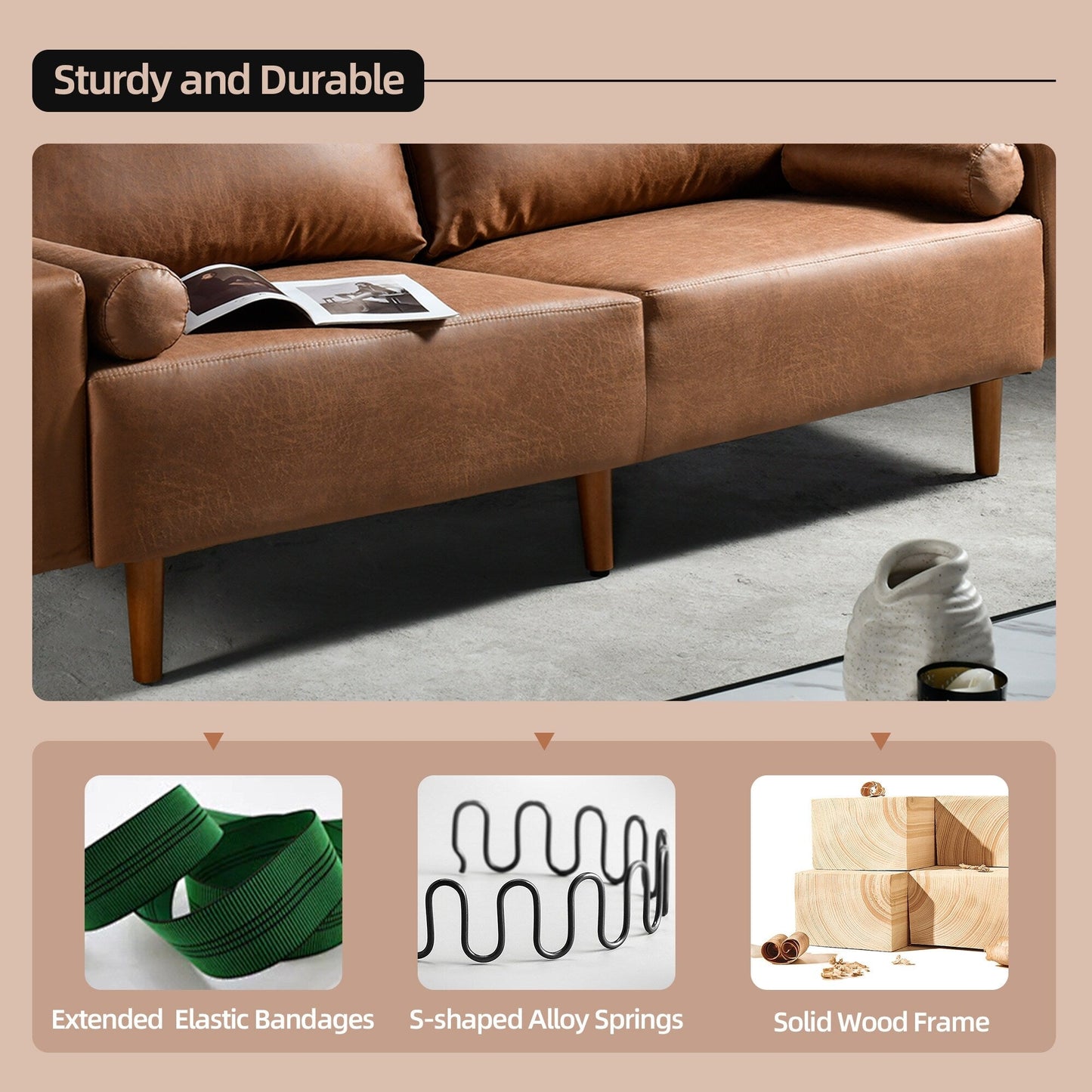 Canapé rembourré moderne du milieu du siècle HOOOWOOO avec coussins roulés