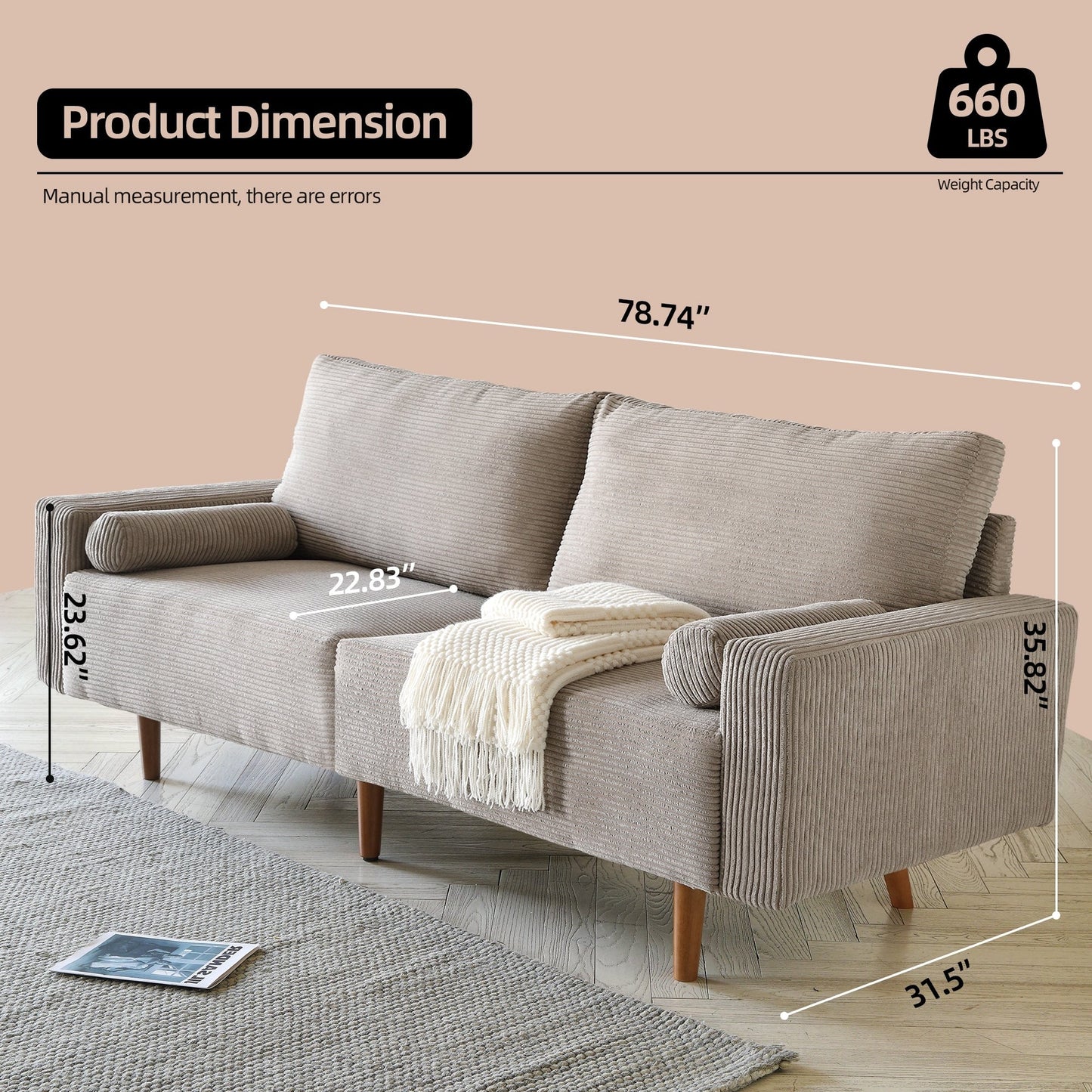 Canapé rembourré moderne du milieu du siècle HOOOWOOO avec coussins roulés