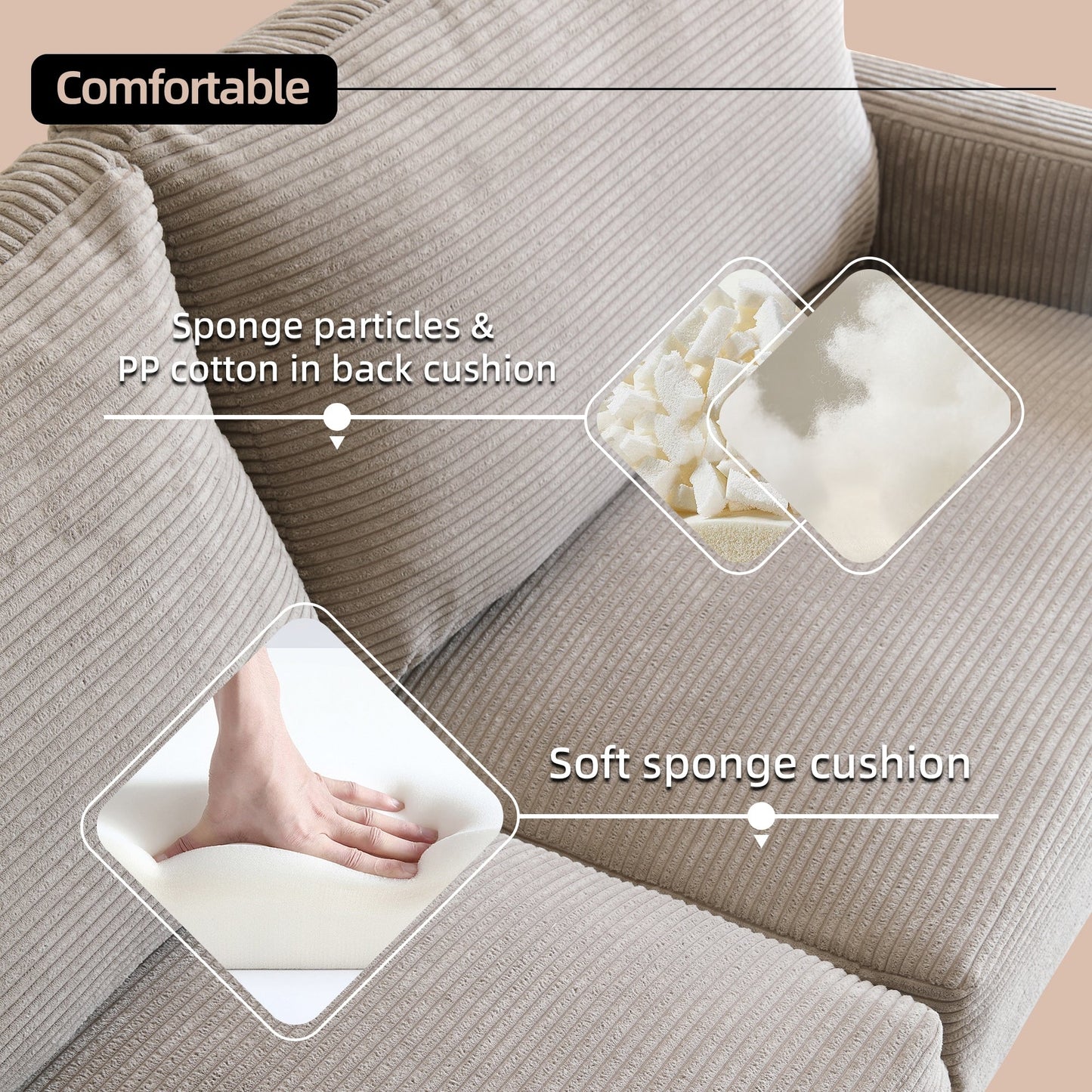 Canapé rembourré moderne du milieu du siècle HOOOWOOO avec coussins roulés