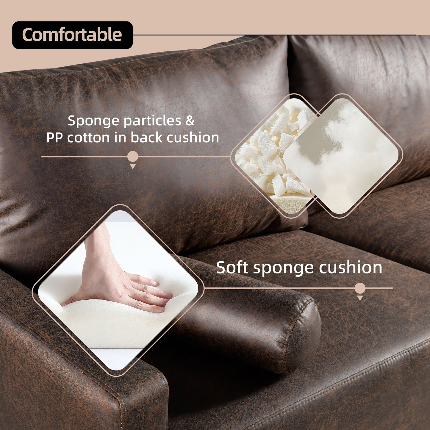 Canapé rembourré moderne du milieu du siècle HOOOWOOO avec coussins roulés