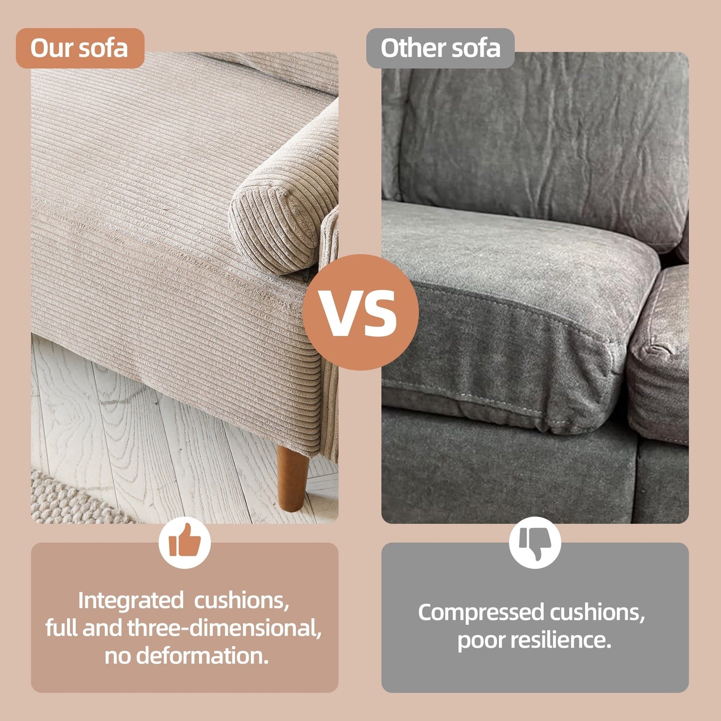 Canapé rembourré moderne du milieu du siècle HOOOWOOO avec coussins roulés