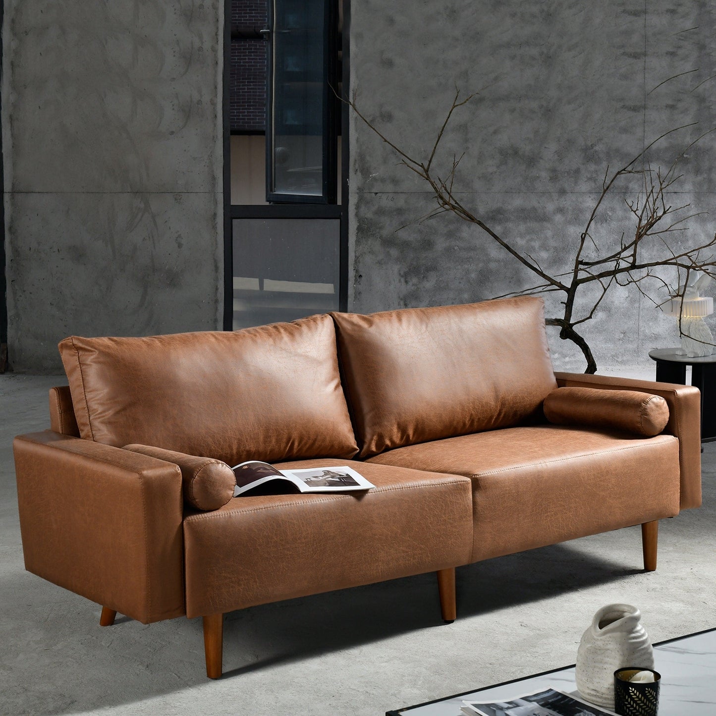 Canapé rembourré moderne du milieu du siècle HOOOWOOO avec coussins roulés