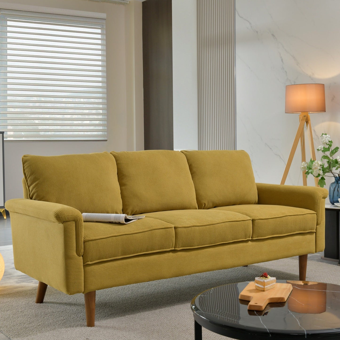 Canapé 3 places moderne en tissu polyester HOOOWOOO avec accoudoirs larges