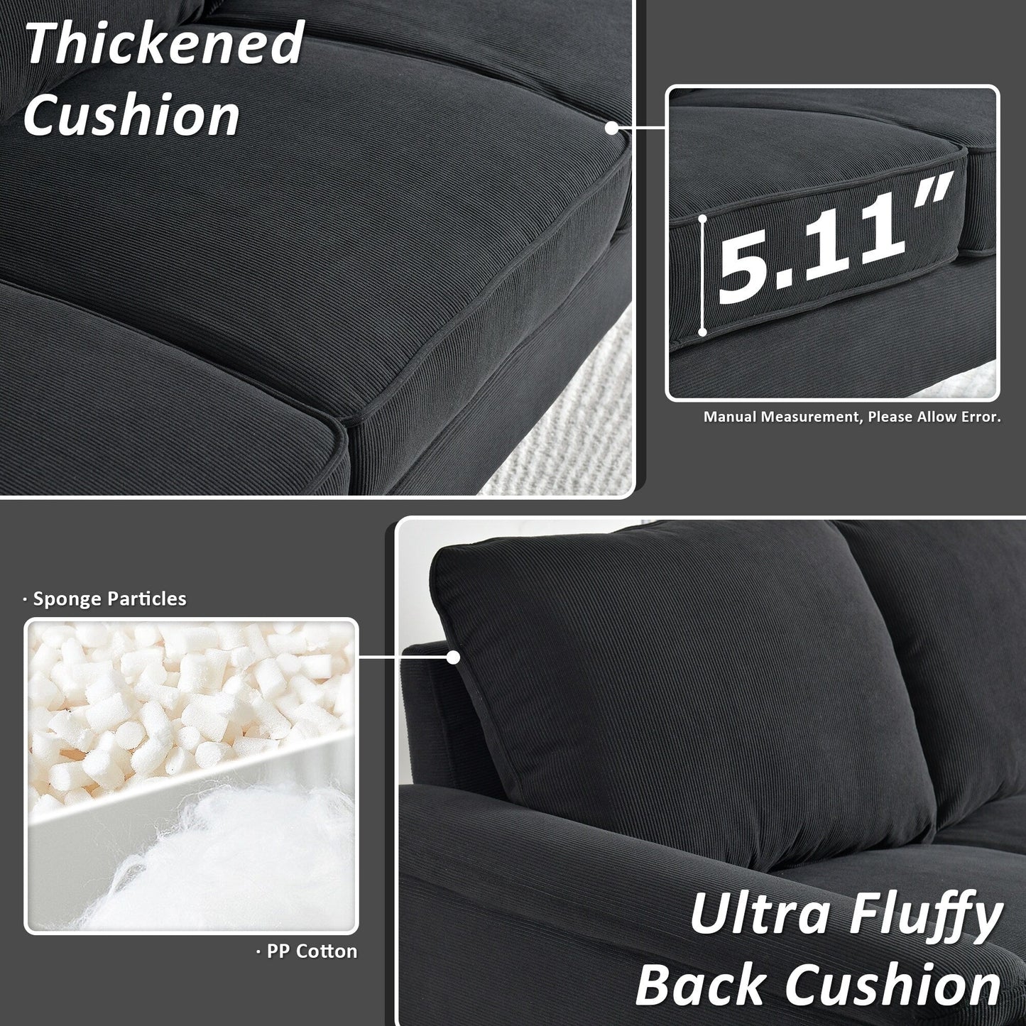 Canapé 3 places moderne en tissu polyester HOOOWOOO avec accoudoirs larges