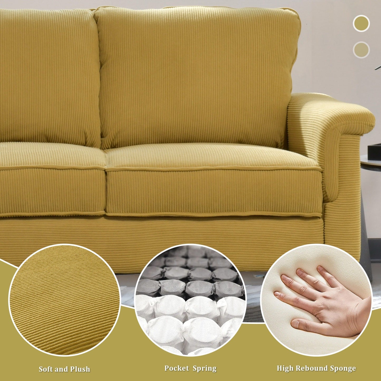 Canapé 3 places moderne en tissu polyester HOOOWOOO avec accoudoirs larges