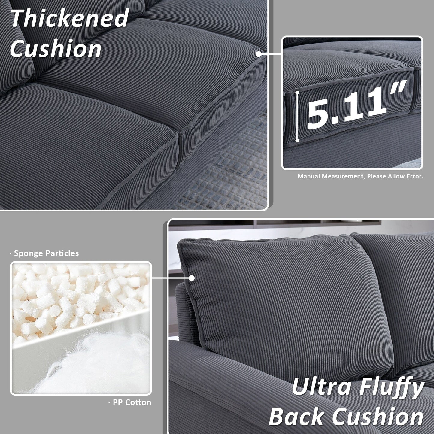 Canapé 3 places moderne en tissu polyester HOOOWOOO avec accoudoirs larges