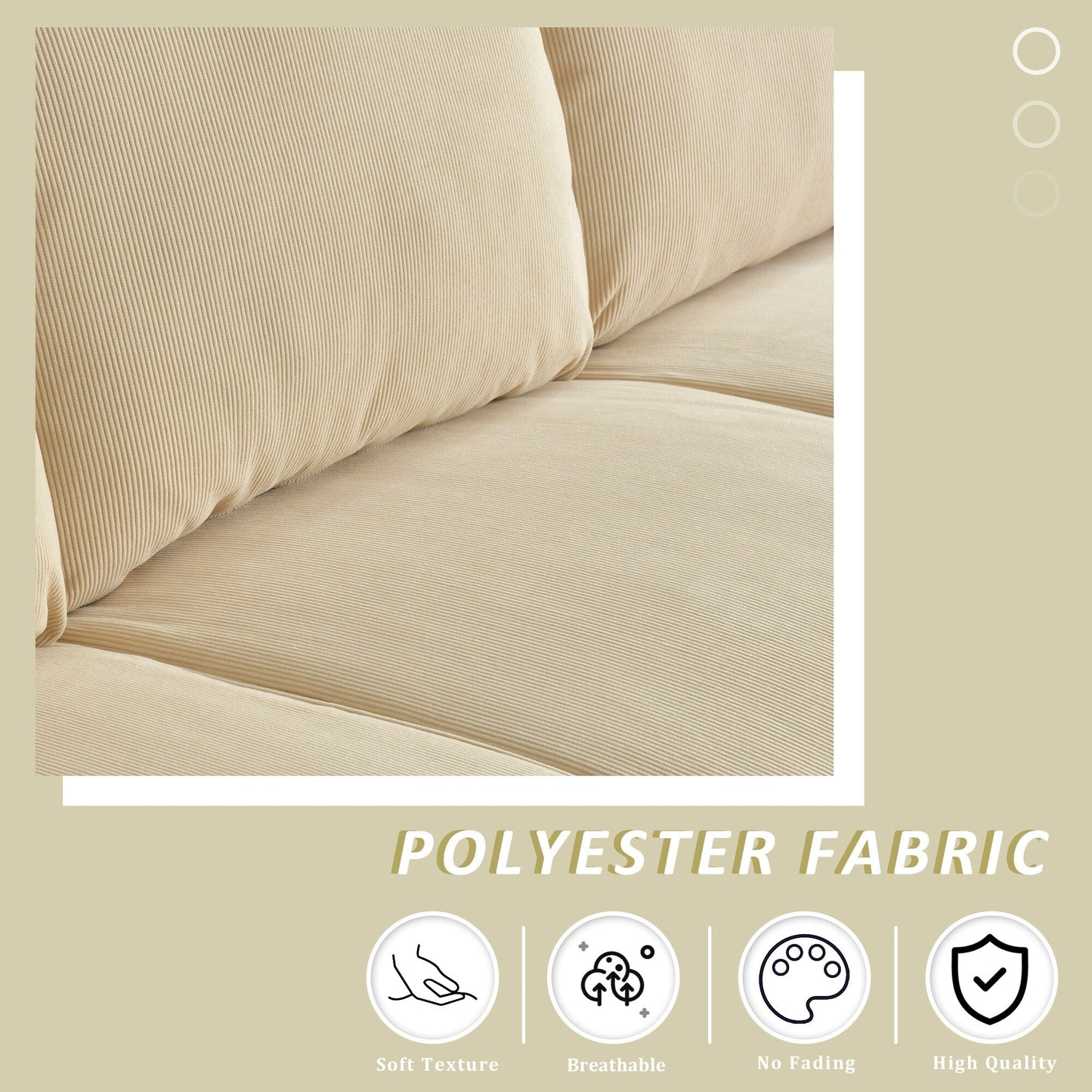 Canapé 3 places moderne en tissu polyester HOOOWOOO avec accoudoirs larges