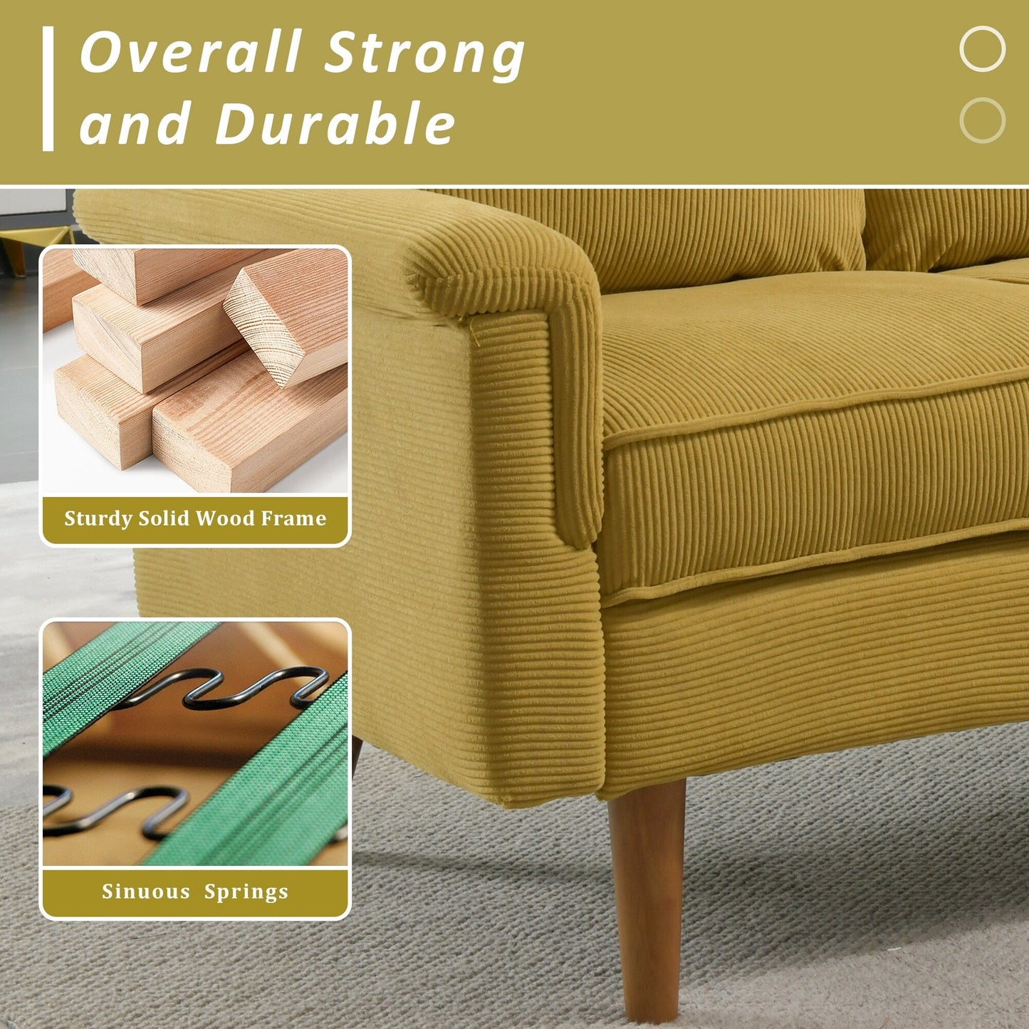 Canapé 3 places moderne en tissu polyester HOOOWOOO avec accoudoirs larges