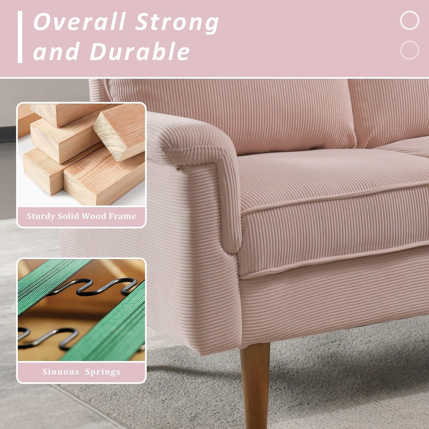 Canapé 3 places moderne en tissu polyester HOOOWOOO avec accoudoirs larges