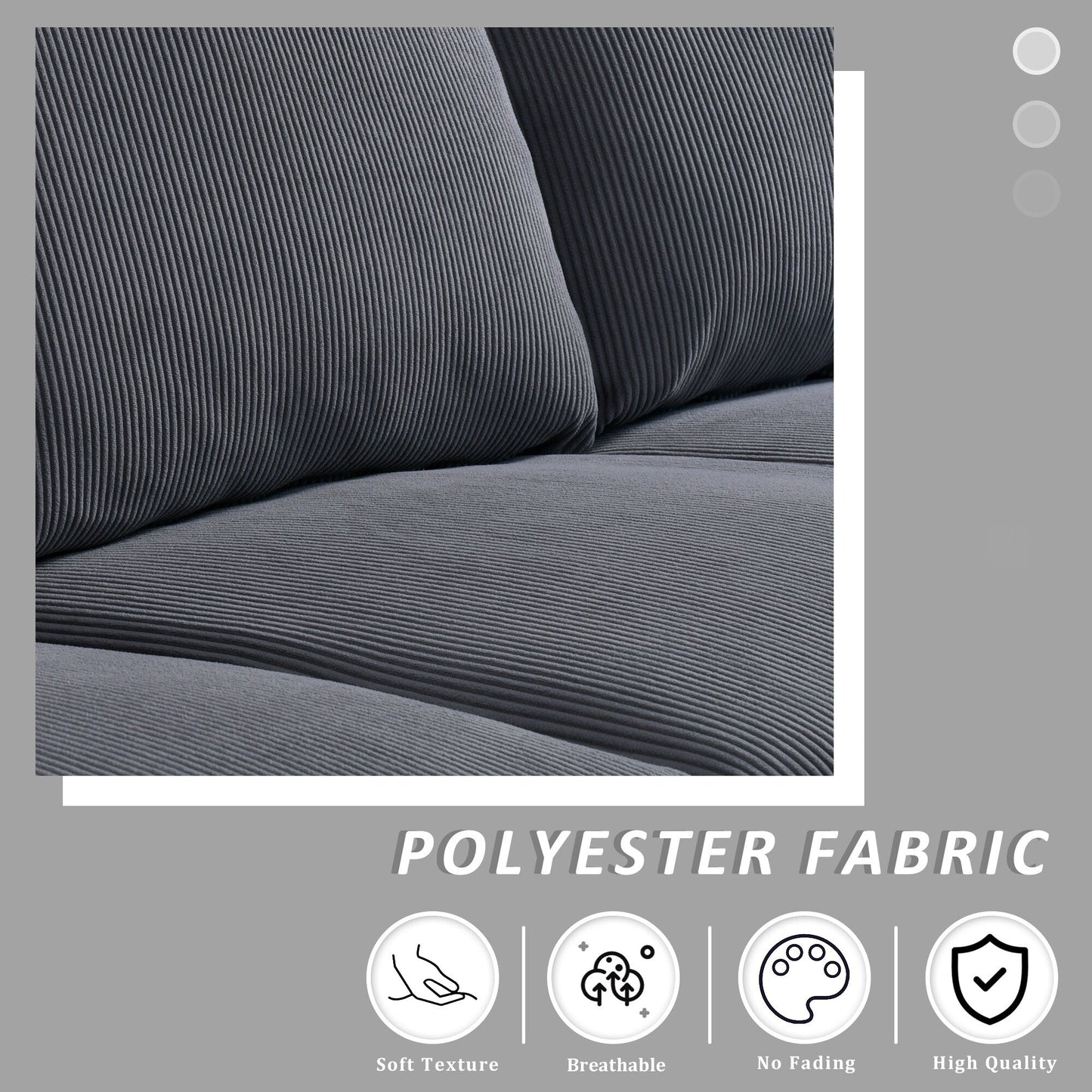 Canapé 3 places moderne en tissu polyester HOOOWOOO avec accoudoirs larges