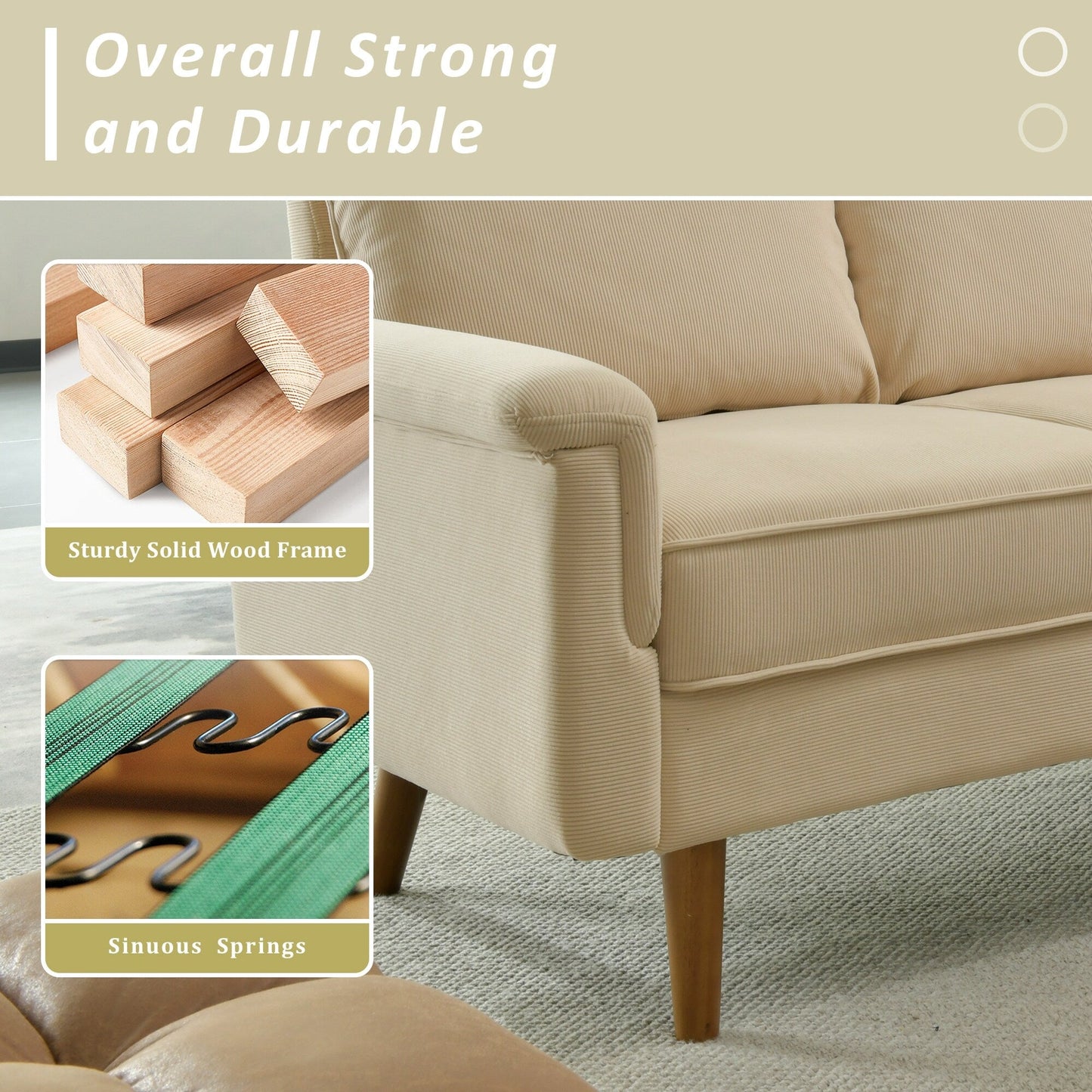 Canapé 3 places moderne en tissu polyester HOOOWOOO avec accoudoirs larges