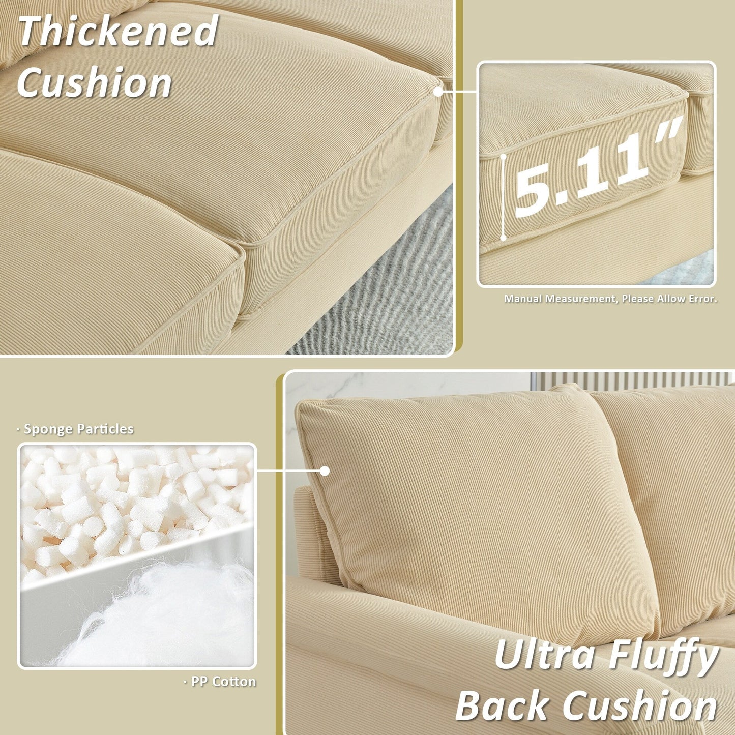 Canapé 3 places moderne en tissu polyester HOOOWOOO avec accoudoirs larges