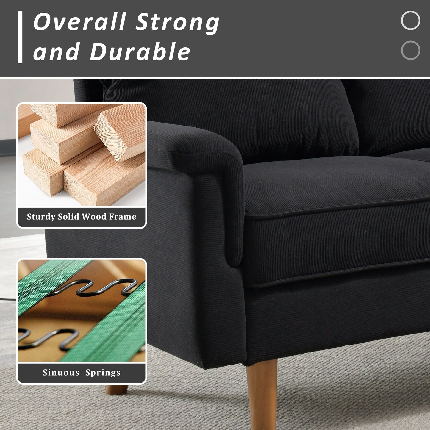 Canapé 3 places moderne en tissu polyester HOOOWOOO avec accoudoirs larges