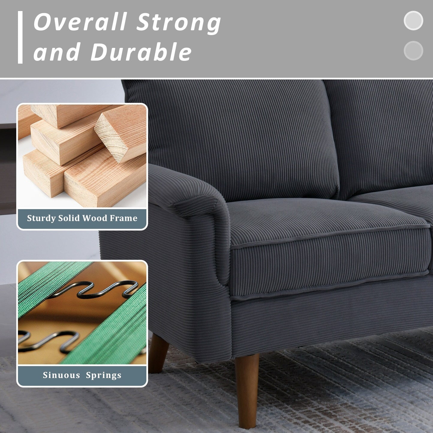 Canapé 3 places moderne en tissu polyester HOOOWOOO avec accoudoirs larges